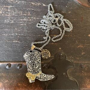Cowgirl Boot and Yellow Rose Pendants in Silver and Gold NWOT